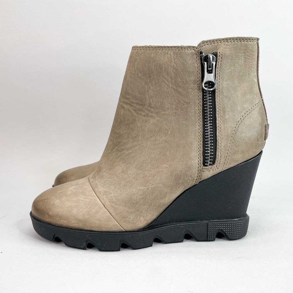 Sorel Boots Womens 7 Joan Uptown Zip Wedge Booties Distressed Gray Leather Heels - Picture 4 of 12